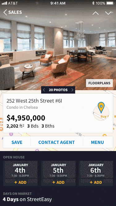 Transition into and out of the Listing Detail Map experience from the Listing Detail screen from the map entrypoint above the fold.